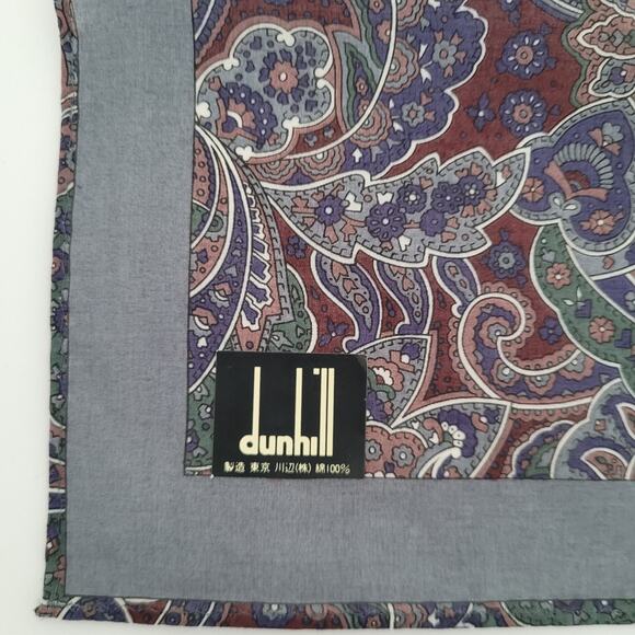 Dunhill Vintage Cotton Handkerchief Square Designer Blue Gray Paisley 18" Medium - Picture 4 of 5